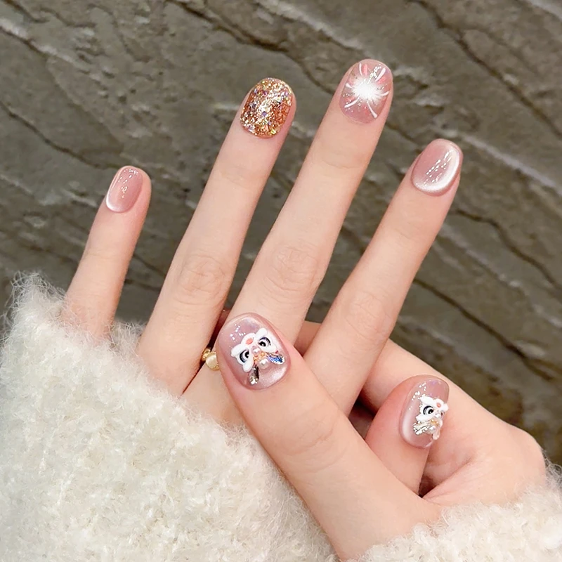 【狮狮如意】醒狮如意纯手工穿戴甲短款指甲贴片秋冬高级感成品美甲