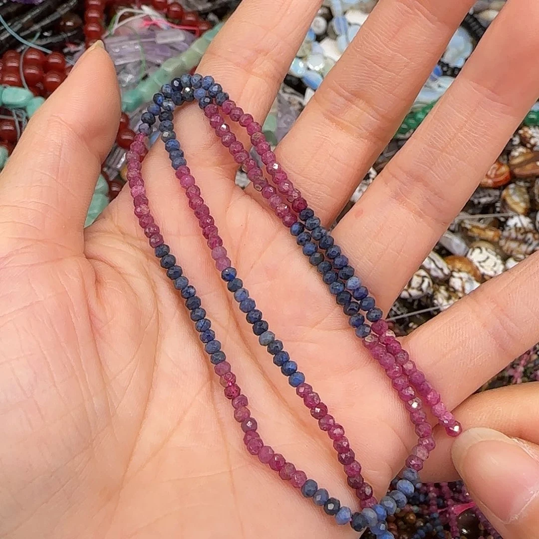 玛瑙/玉髓合金珠宝半成品红蓝宝3mm算盘切面一条