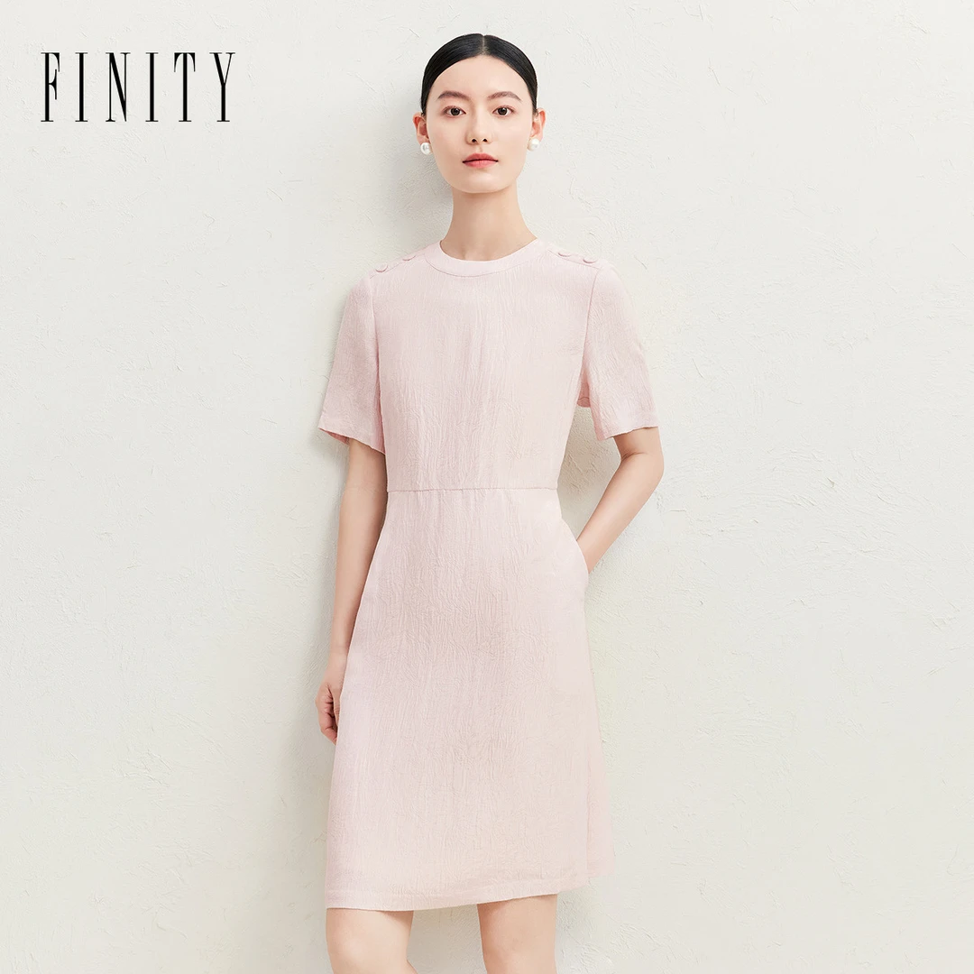 FINITY菲妮迪【商场同款】亚麻桑蚕丝连衣裙显瘦气质时尚夏季女优雅