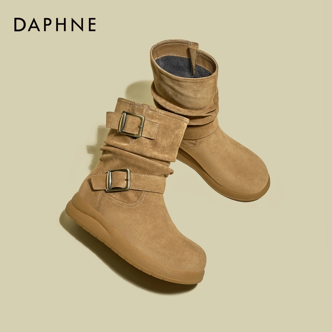 达芙妮复古西部靴女2025秋季新款厚底增高百搭短靴小众时尚堆堆靴