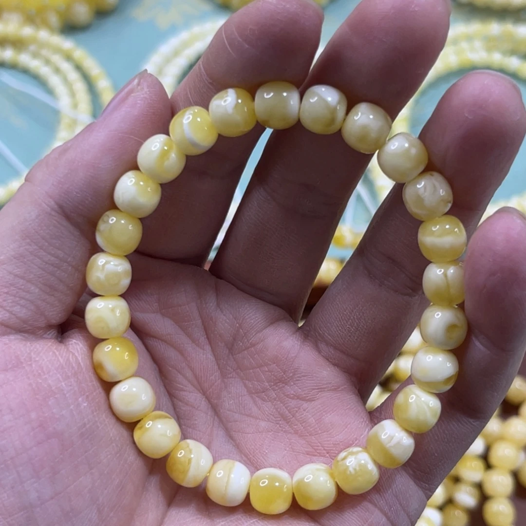蜜蜡未镶嵌珠宝奇石8mm浓腊瓷白腰花