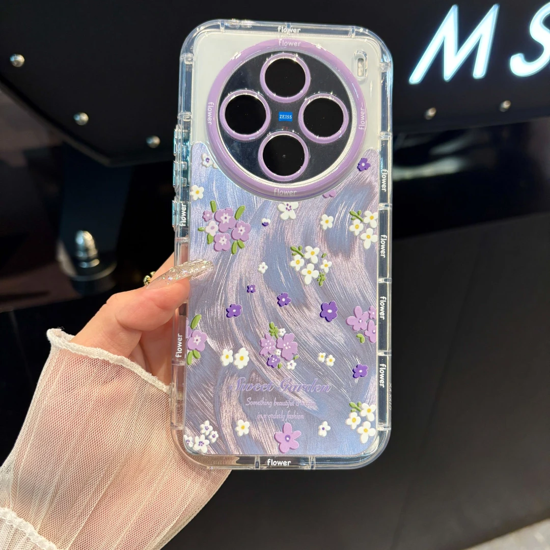 苹果/华为/oppo/vivo/小米紫色小雏菊适用vivox100羽纱奶油手机壳