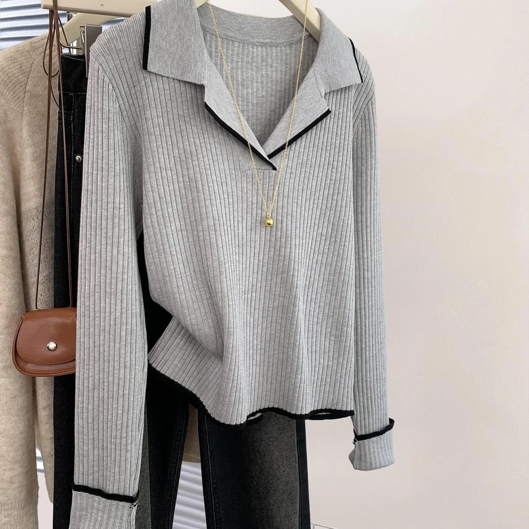 大码女装胖MM长袖POLO针织衫女秋季2025遮肚子慵懒风显瘦宽松上衣