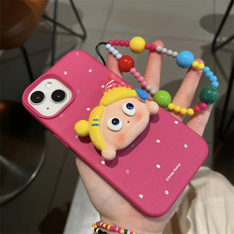 皮纹彩波点可爱女孩适用iPhone16promax手机壳15pro多巴胺14手链
