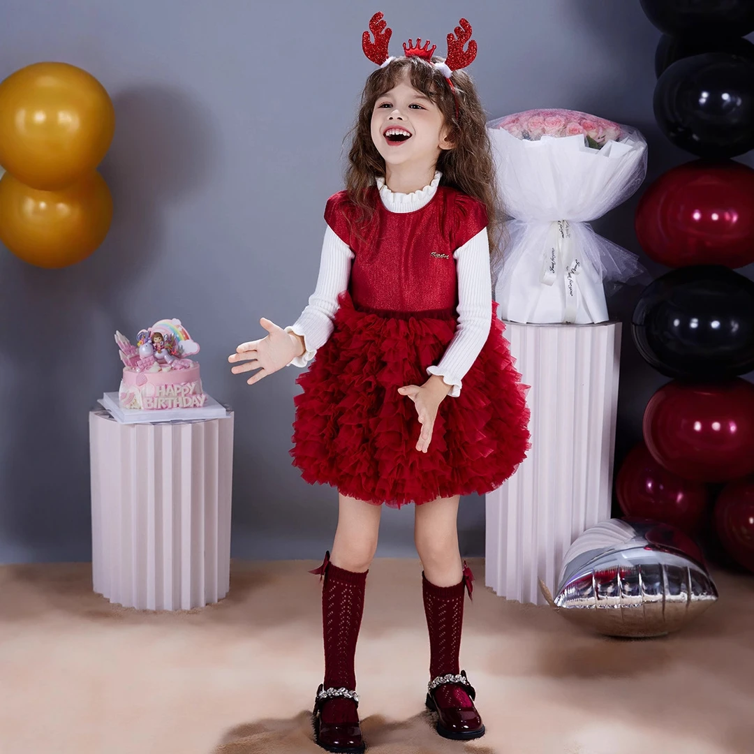 新款女童连衣裙宝宝公主裙洋气裙网纱蛋糕裙女孩蓬蓬裙新年服