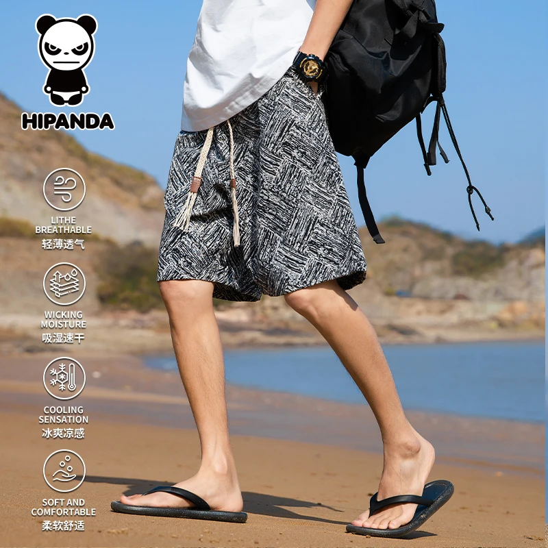 HiPanda你好熊猫男生休闲短裤外穿夏季薄款宽松潮流印花五分裤子