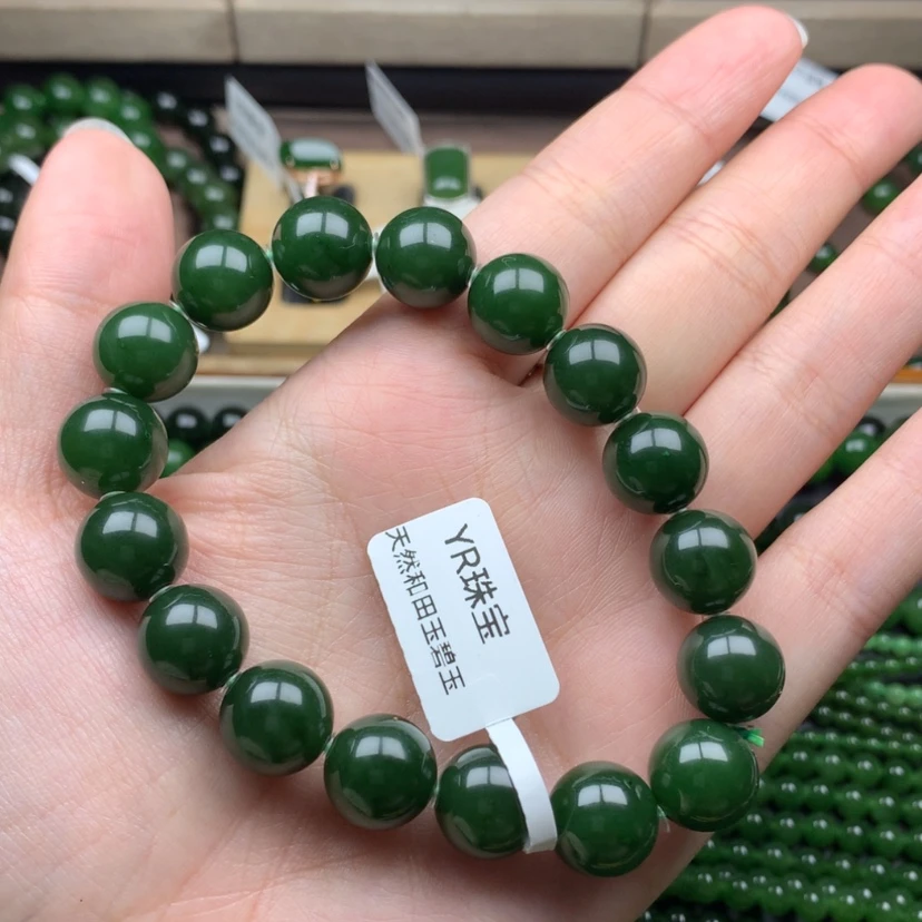 【闪购商品】未镶嵌手串和田玉（碧玉）12m菠菜绿性价比高捡漏