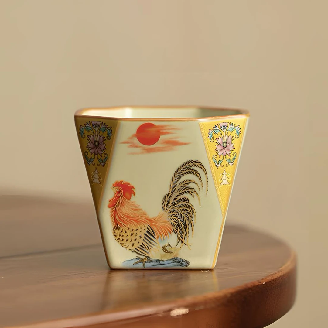 汝窑复古金鸡八方主人杯ZH1041