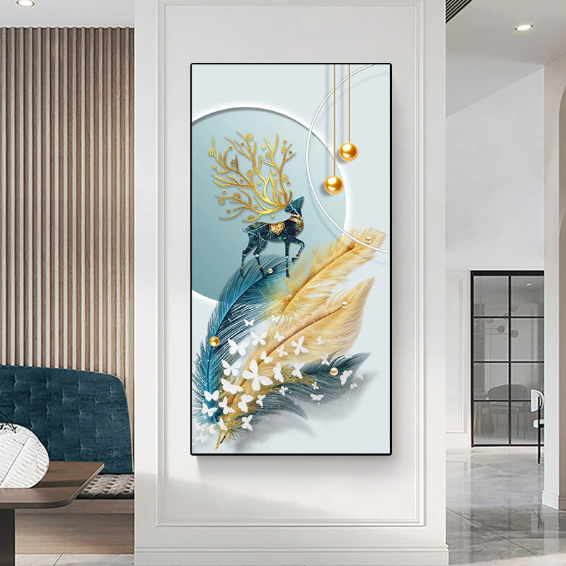 金鹿生财 真晶瓷镶钻玄关画入户门装饰画竖版挂画壁画