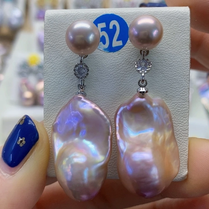 银S925镶嵌耳饰淡水珍珠