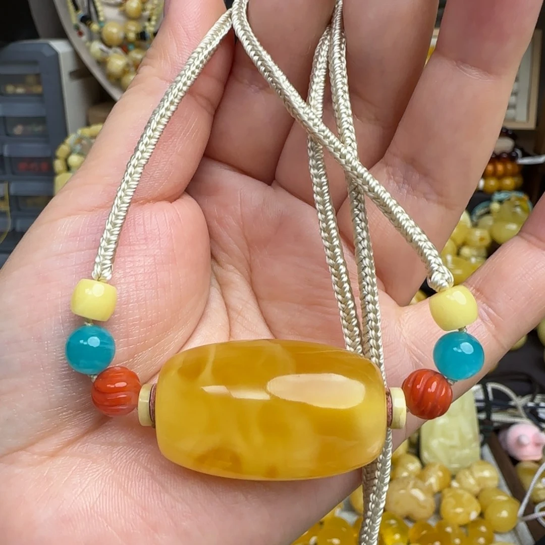 未镶嵌套链琥珀天然俄料蜜蜡桶珠锁骨
