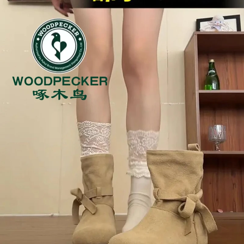 啄木鸟复古内增高蝴蝶结勃肯短靴子女2025新百搭美拉德西部牛仔靴