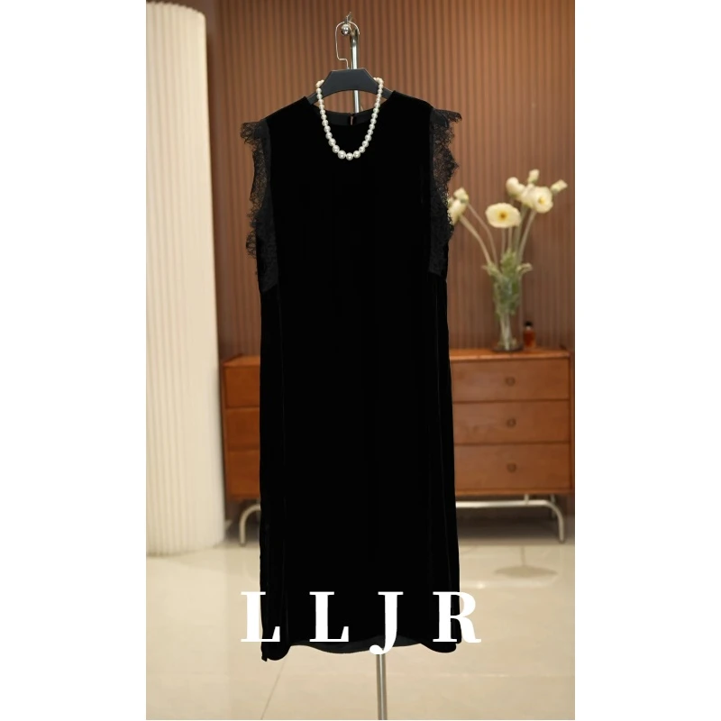 【将军工厂店】夏季弹力无袖蕾丝圆领连衣裙气质宽松慵懒253175