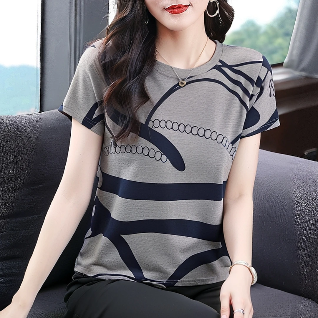 纯棉夏季T恤女装薄款洋气休闲体恤2025新款宽松百搭显瘦短袖上衣