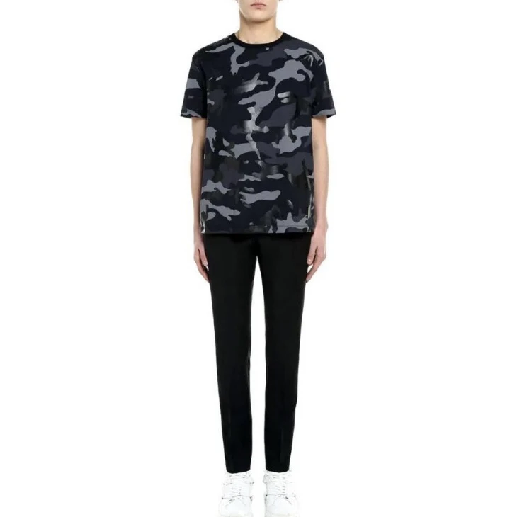 95新 6136/Valentino SS23黑色迷彩印花圆领套头短袖T恤XL码99新