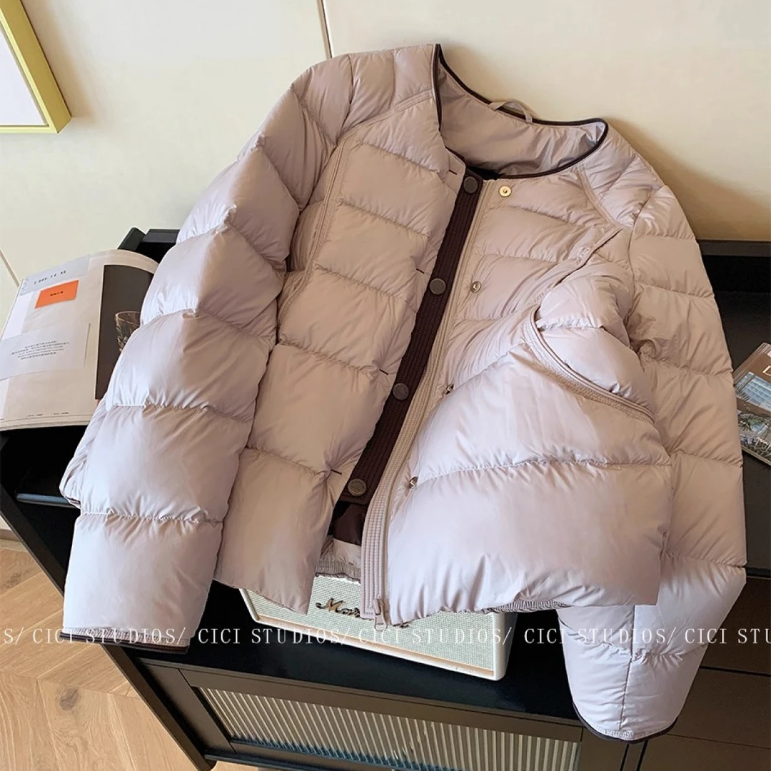 韩版休闲圆领加厚羽绒服外套女2025冬季新款百搭慵懒风保暖面包服