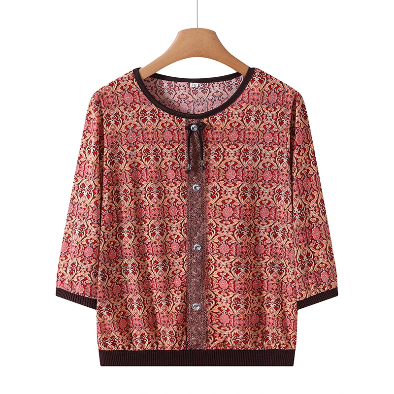 2025夏季时尚洋气小衫中老年七分袖百搭舒适妈妈装新款奶奶上衣