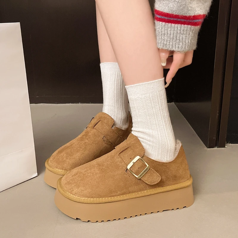 勃肯休闲鞋女厚底一字扣新款2025复古绒面单鞋仙女风鞋