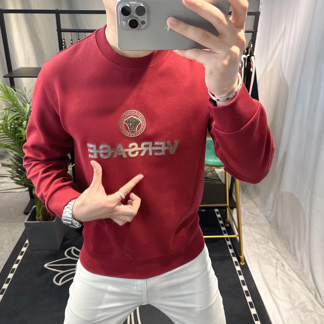 欧洲站男士高端烫钻卫衣秋季2025新款大牌欧货男装上衣圆领修身潮