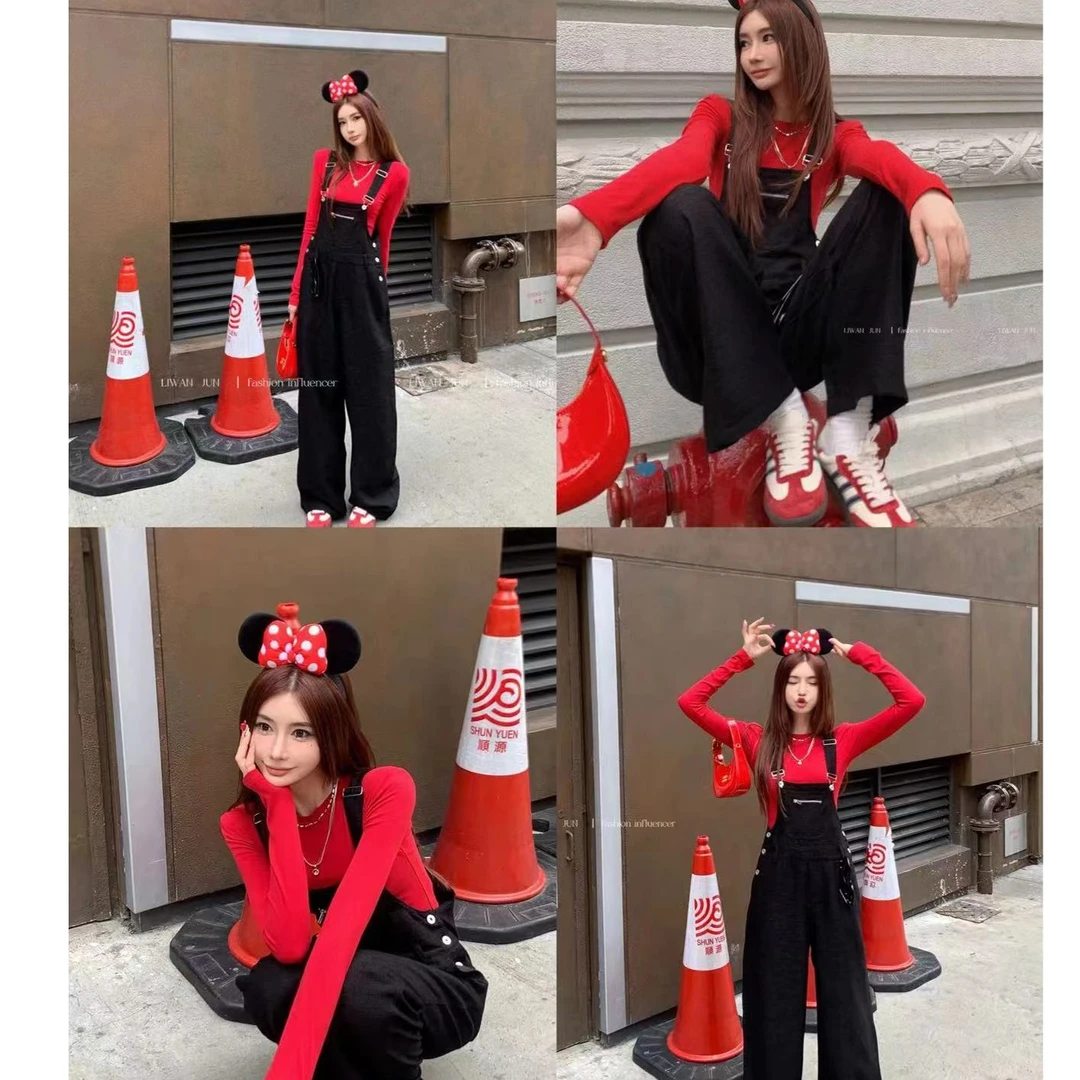 婉君【米奇女孩】时尚休闲百搭阔腿宽松直筒连体裤LWJ24A1K123