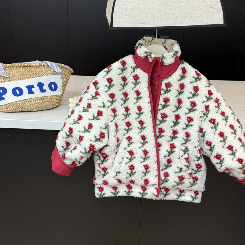 【现货】leomama冬装女童棉服两面穿上衣儿童毛绒外套棉衣过年衣服