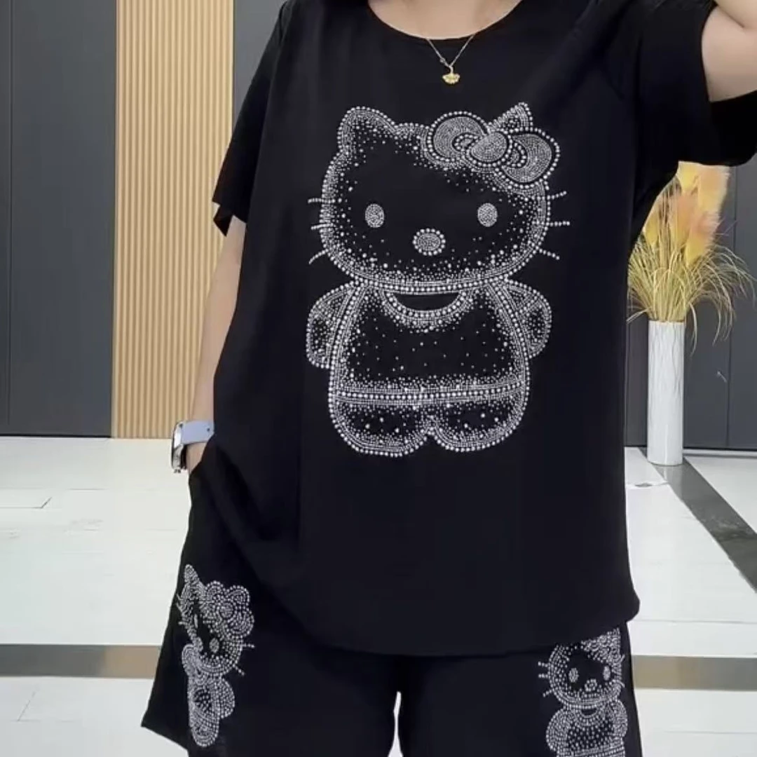 影8365夏季新品宽松圆领显瘦套装（上衣+短裤）