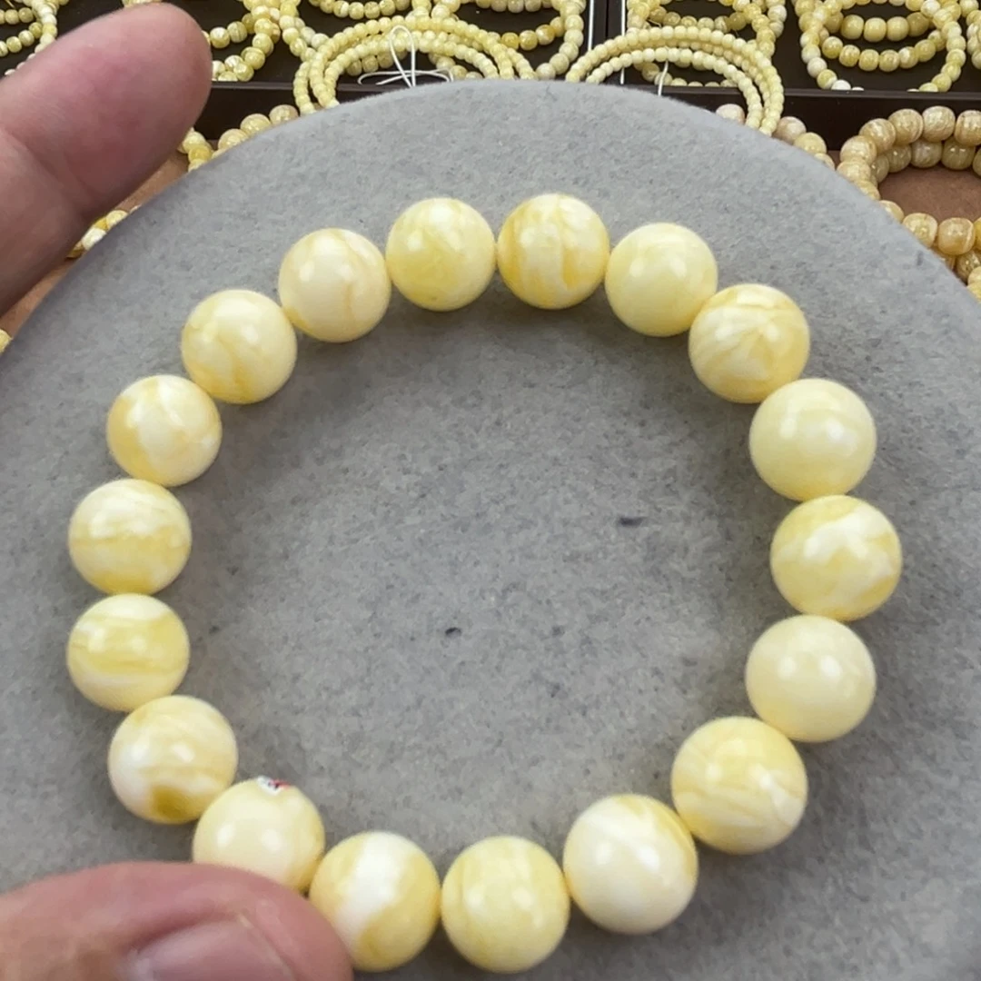 蜜蜡未镶嵌手串纯天然俄料瓷白金纹虎皮11+腕口17+