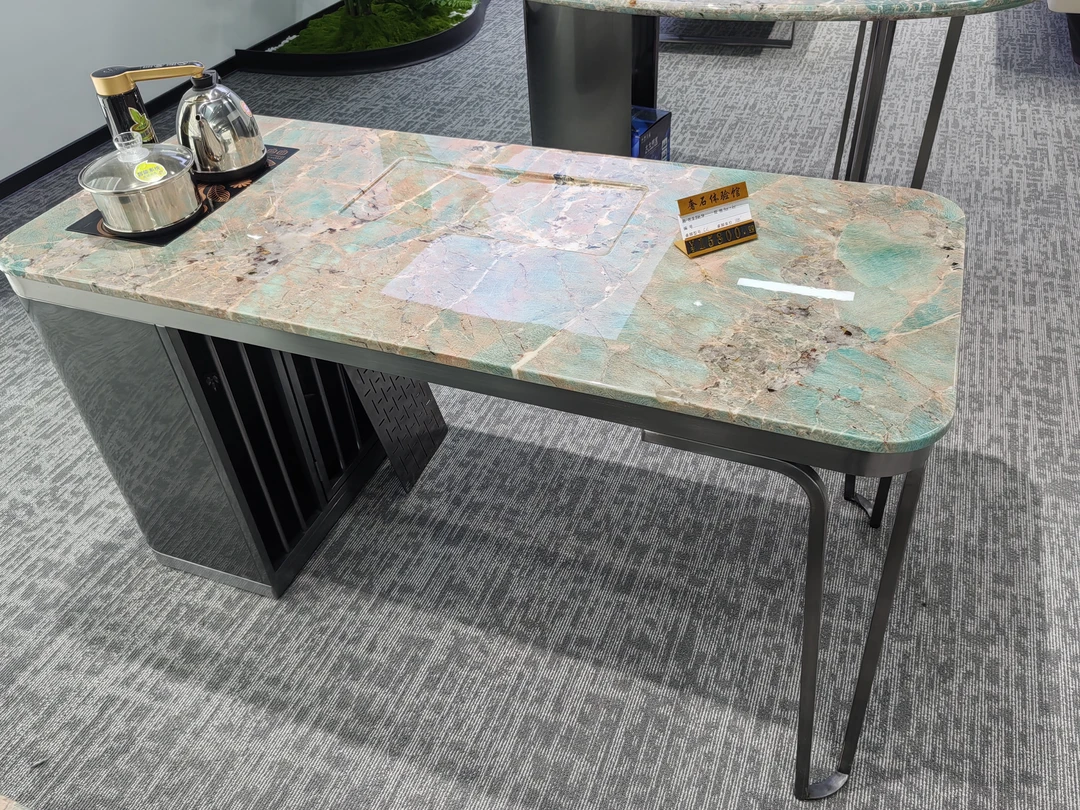 亚马逊绿奢石手工加厚复古茶台茶盘简约轻奢长方形家用一体隔热