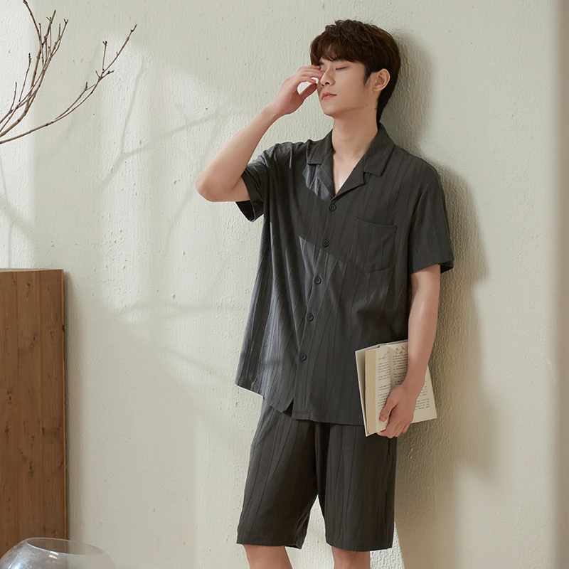 【凉感爽棉】睡衣男夏季套装纯棉冰凉感翻领短袖短裤家居服青年休闲
