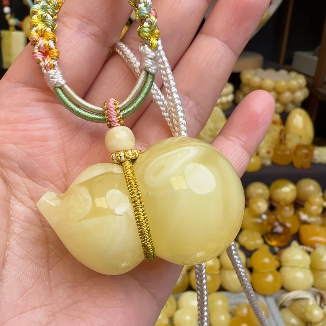 琥珀未镶嵌套链天然溶洞妖花蜜蜡葫芦吊坠