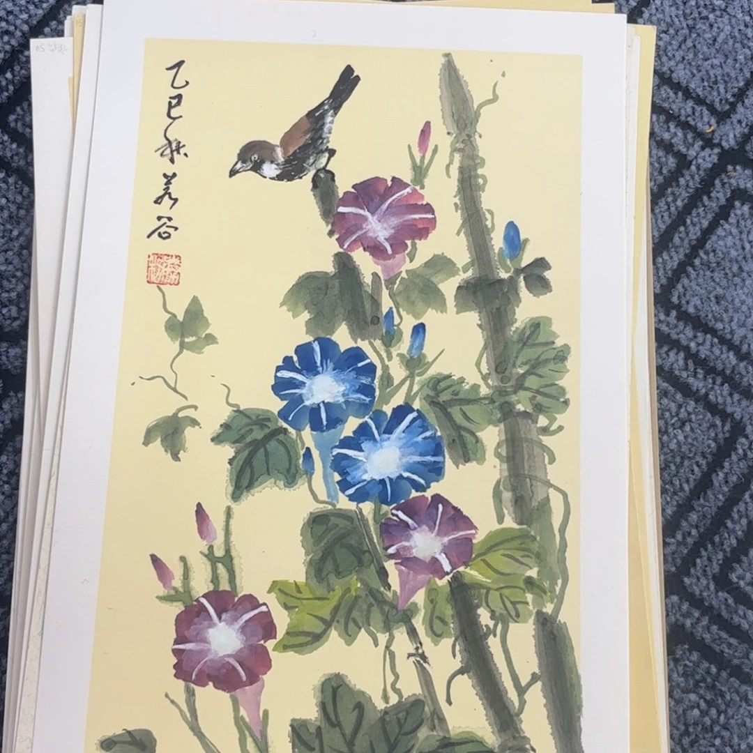 国画硬卡花鸟作品