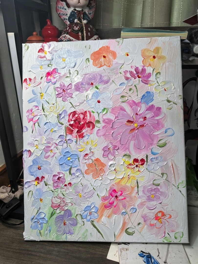 繁花丙烯颜料装饰画/刮刀画