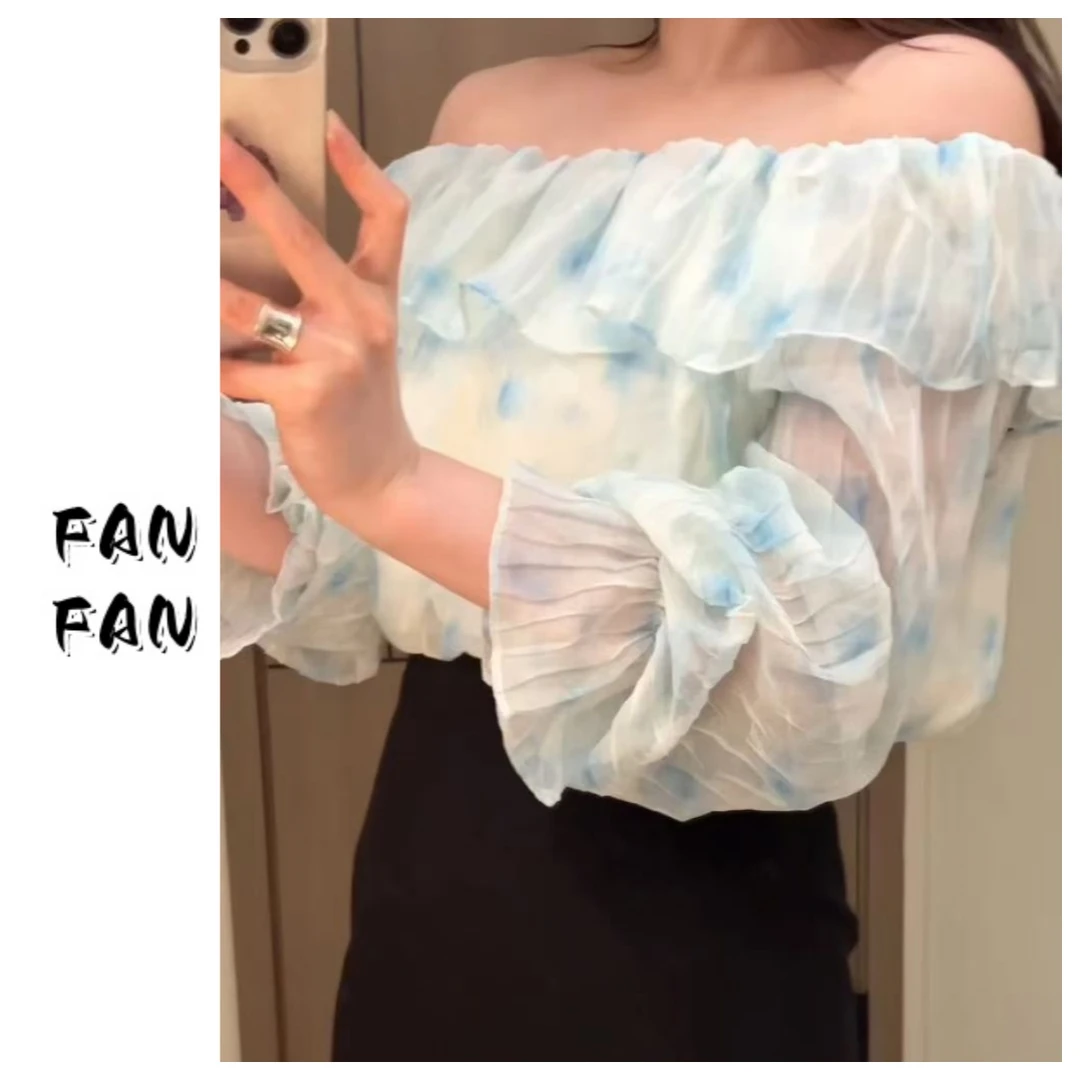 FANFAN 【法式浪漫风】一字肩荷叶领衬衫