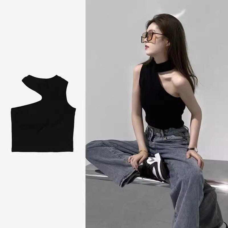 黑色吊带背心女外穿内搭2025夏季性感美背网红斜肩设计感小众上衣