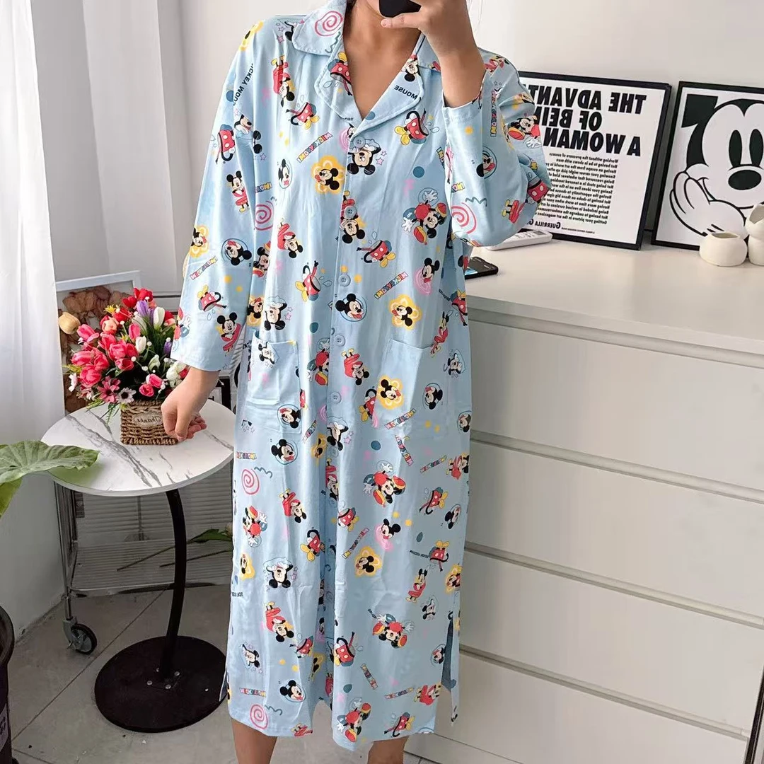 新款长袖长款睡裙衬衫款舒适亲肤秋冬女士睡裙可居家可外穿