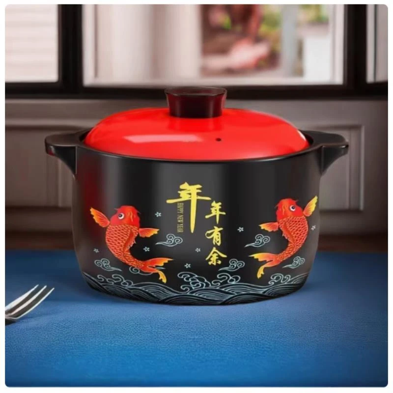 【年年有余红盖】8.0升年年有余红中式家用耐高温陶瓷炒菜砂锅煲汤