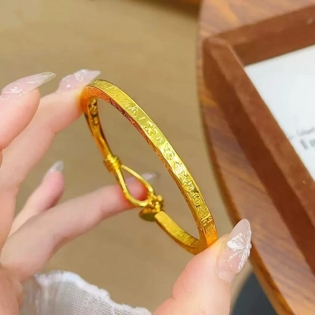 铜合金手镯 古法工艺如意吉言手镯