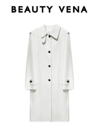 BEAUTY VENA 常规插肩袖长款白色大衣4WN030