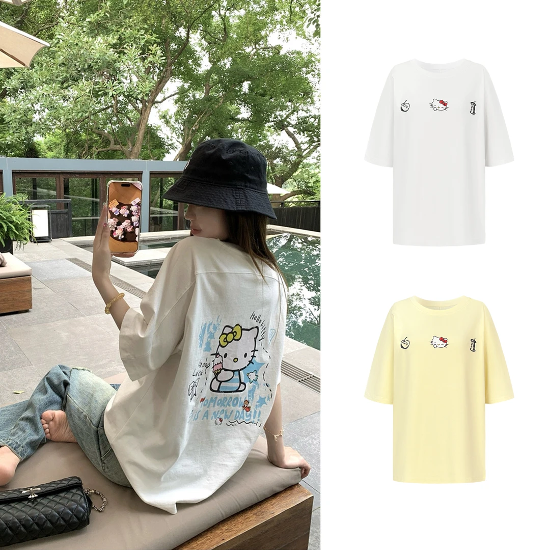 k门永存 印花短袖T恤女夏宽松休闲上衣C 8847#