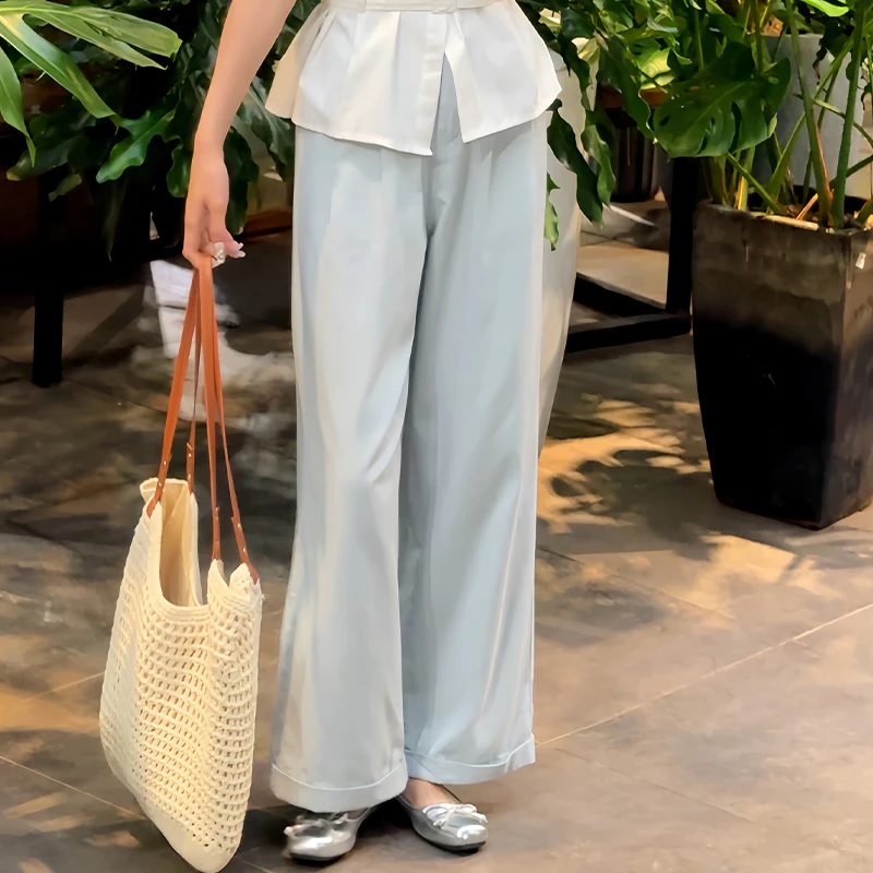 今年流行轻薄纯棉阔腿裤女2025夏新款高级感宽松休闲直筒梧桐裤子