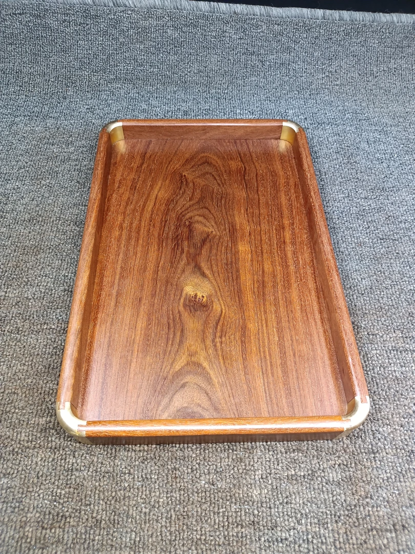 金星紫檀木铜角茶盘托盘