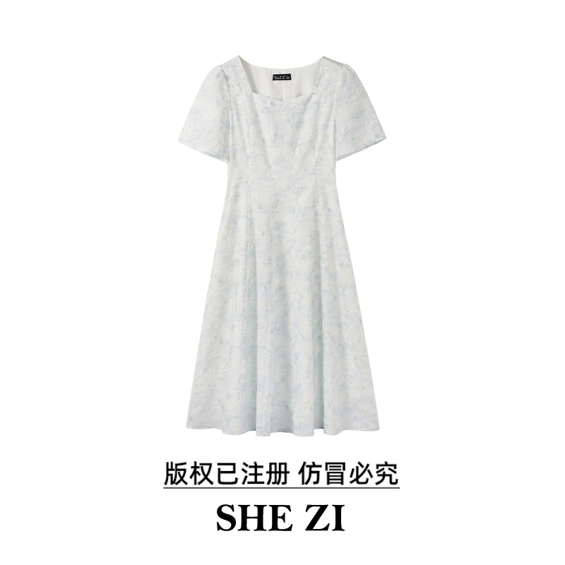 奢姿大码女装2025夏季新款显瘦减龄小碎花方领设计时尚法式连衣裙