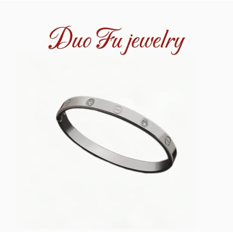 铜合金合成锆石手镯 钛钢 Duo Fu钻钉高端轻奢椭圆手镯