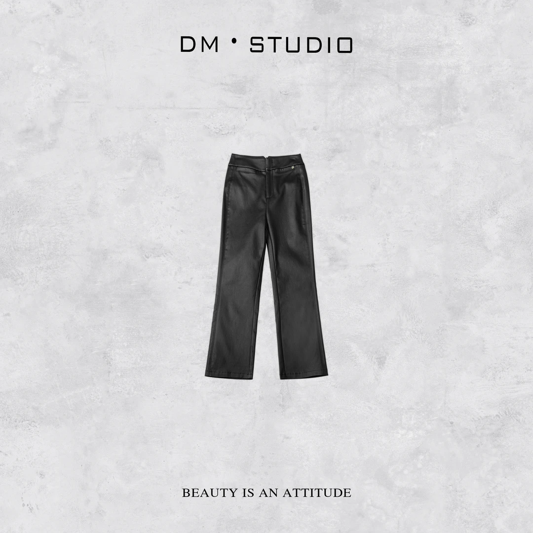 -DM•STUDIO/休闲百搭极简精致磨毛微喇涂层皮裤(A69301)