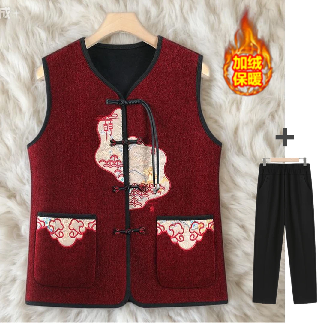 中老年妈妈装新中式马甲秋冬加绒保暖中国风马甲老太太冬装马甲