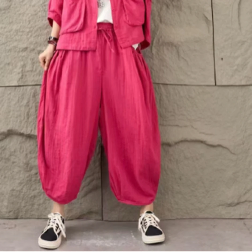 夏季清凉时尚宽松净面九分灯笼裤女裤