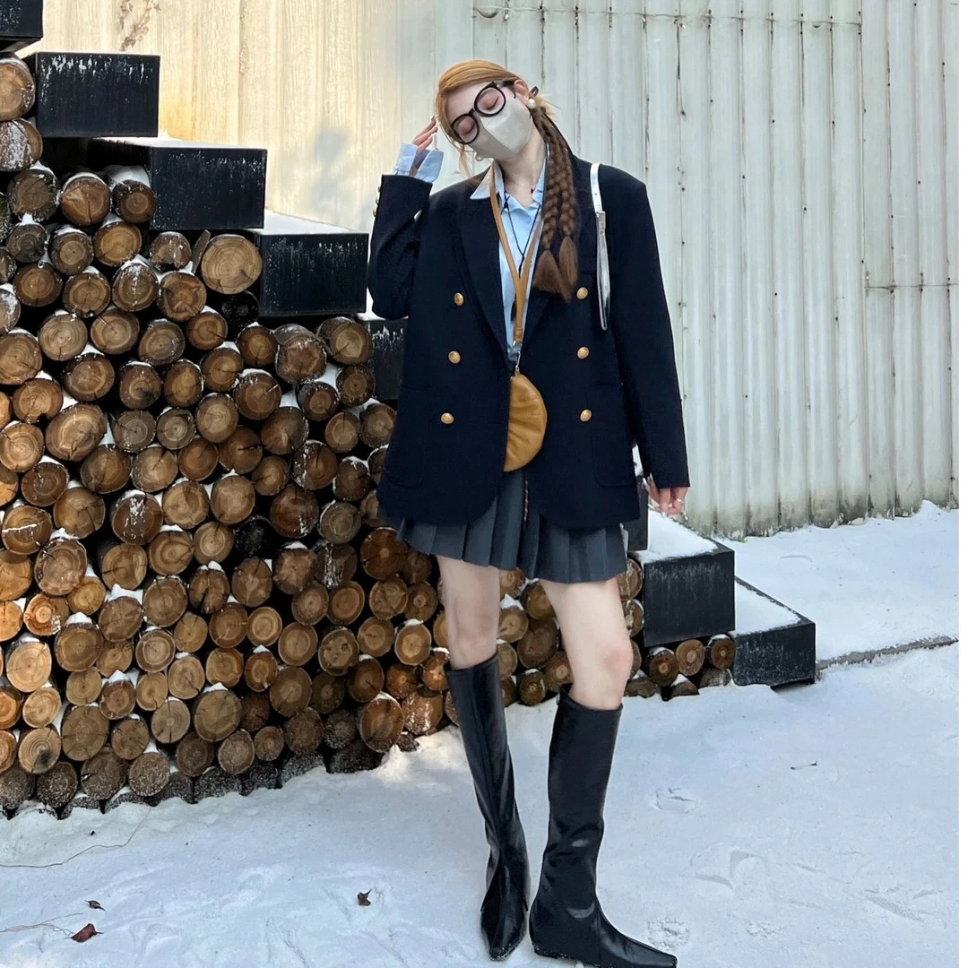 「阿男Anna」 高校千金   高级感休闲纯色韩系金扣西装外套 218