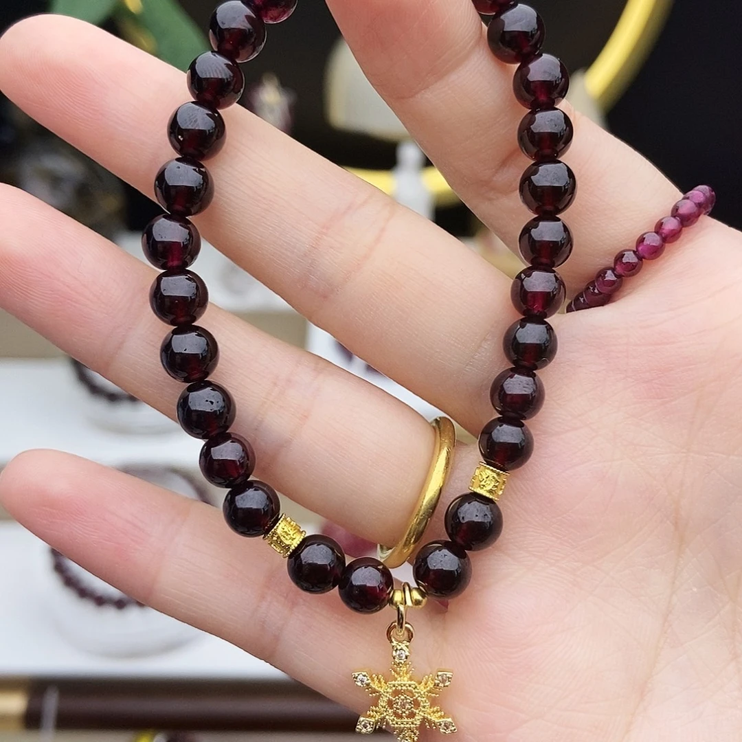 石榴石手链未镶嵌6.5毫米酒红色石榴石单圈放漏