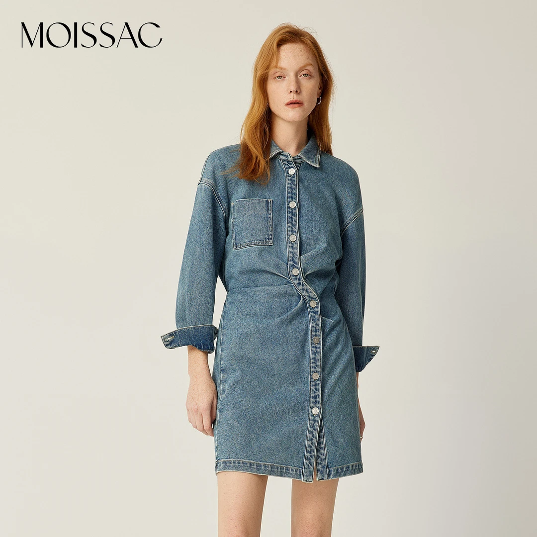 MOISSAC摩萨克25春款棉莱赛尔弧形显瘦牛仔裙女MWEC50028