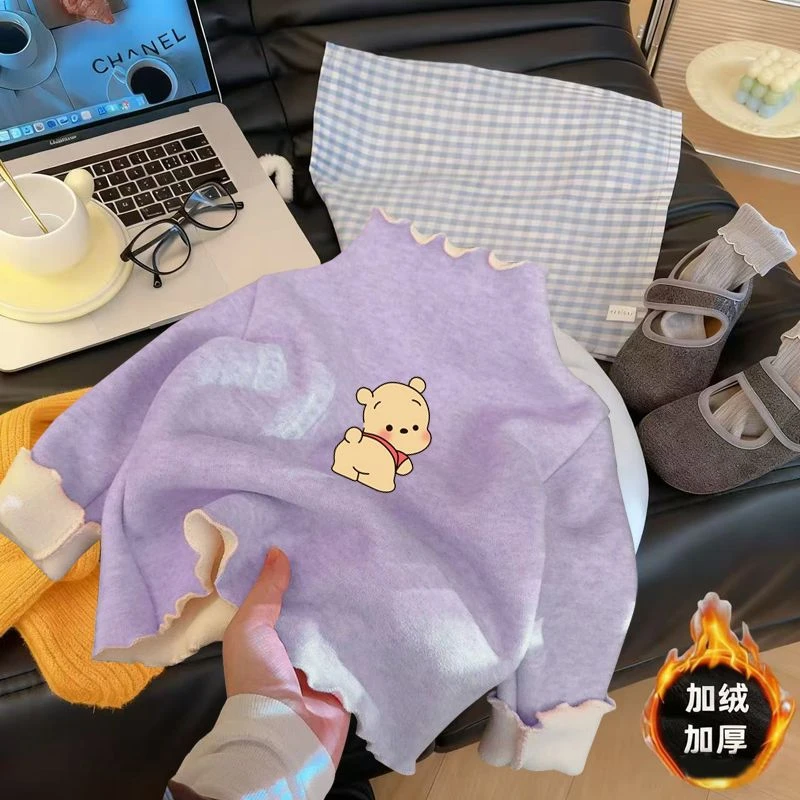 女童加绒加厚打底秋冬新款半高领打底衫女童保暖上衣内搭神器